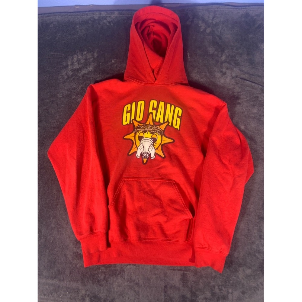 Glo Gang Sun Drinking Lean Graphic Hoodie Red Cotton Blend Men's Size M Used